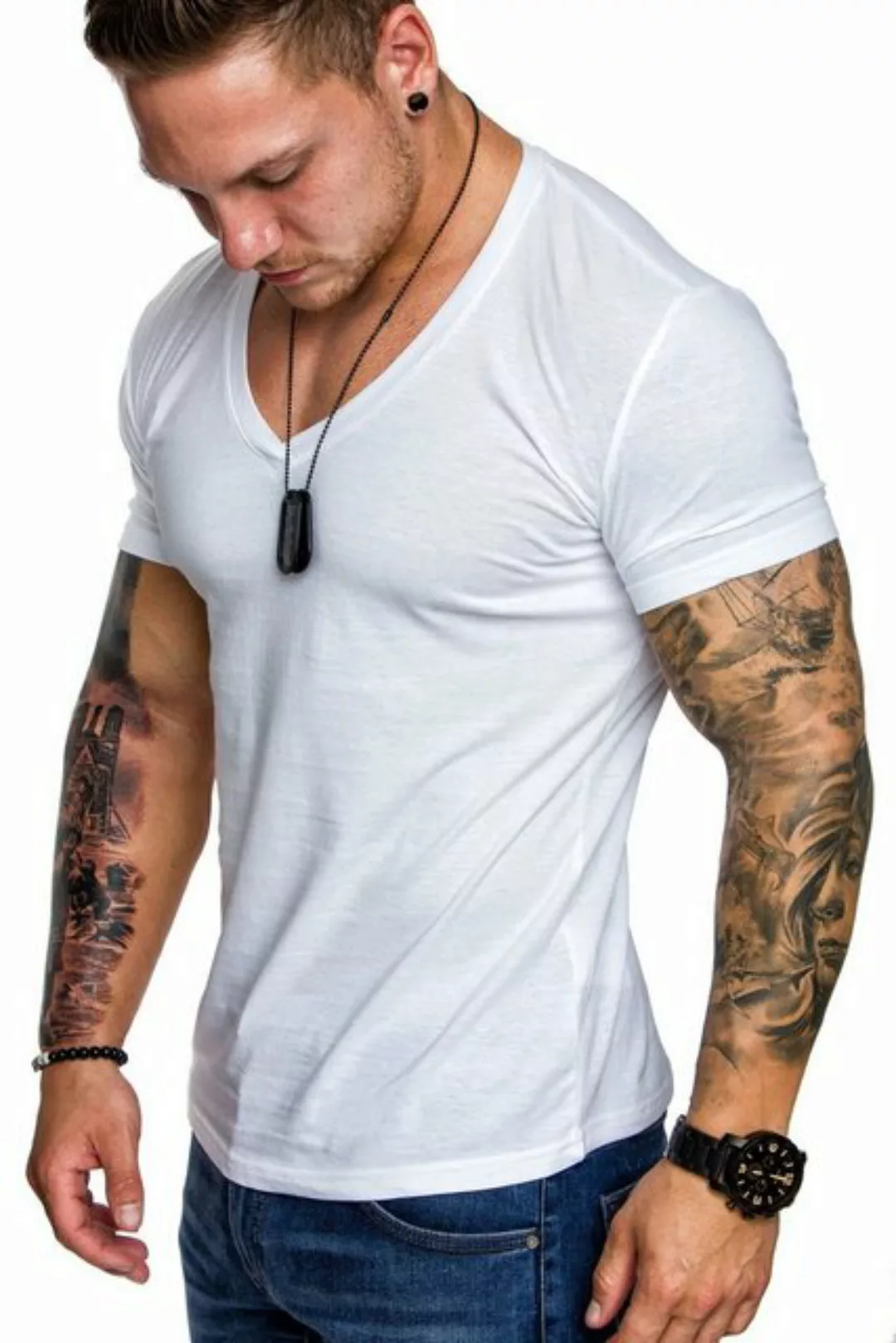 Amaci&Sons T-Shirt EUGENE Basic T-Shirt mit V-Ausschnitt Herren Einfarbig V günstig online kaufen