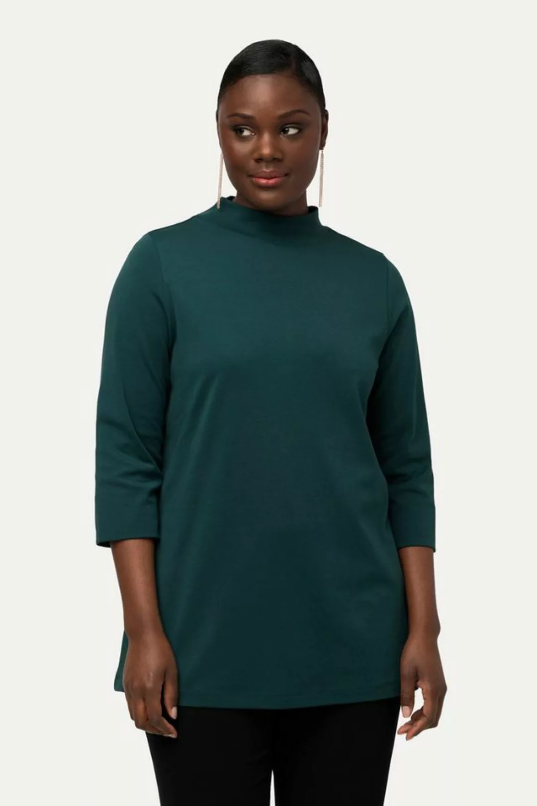 Ulla Popken Rundhalsshirt Shirt A-Linie Stehkragen 3/4-Arm Pima Cotton günstig online kaufen