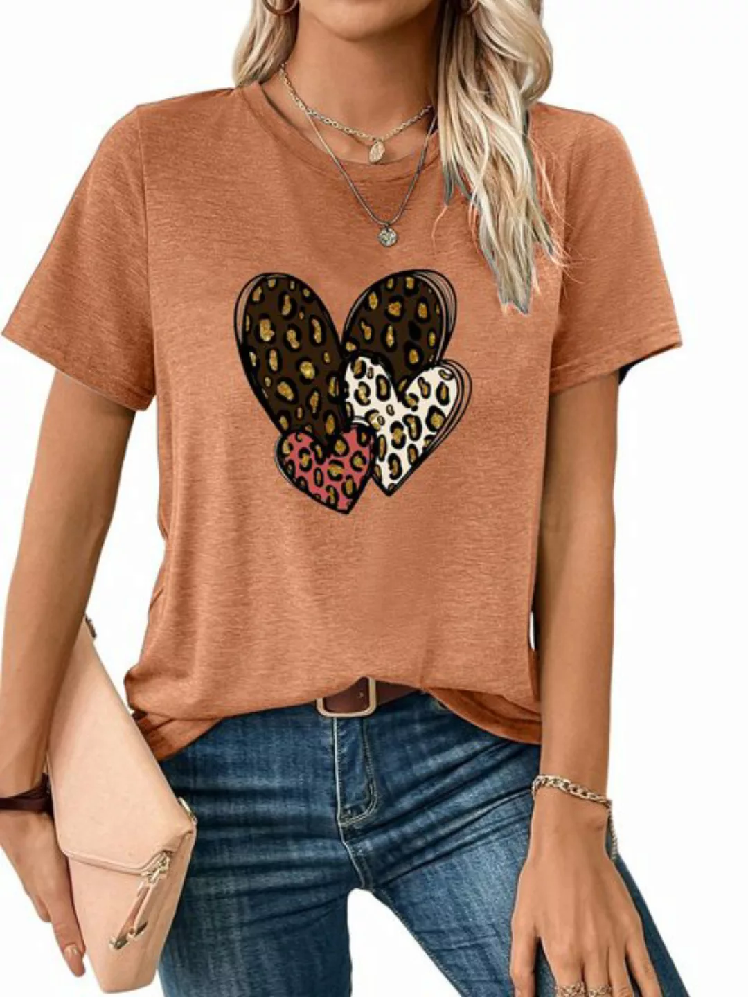 PYL Kurzarmshirt Damen Sommer Kurzarmbluse Locker Liebe Print-Shirt günstig online kaufen