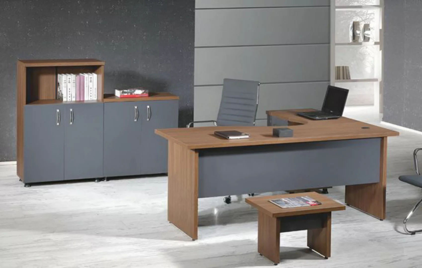 Xlmoebel Sofa Büro Eckarbeitsplatz Set in Grau aus Holz, 4-teilig, Hergeste günstig online kaufen