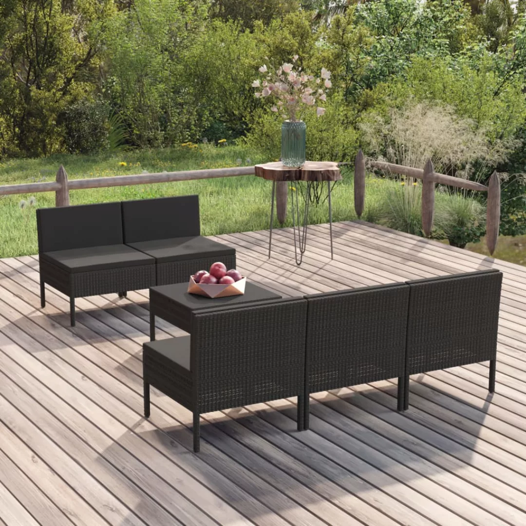 6-tlg. Garten-lounge-set Mit Auflagen Poly Rattan Schwarz günstig online kaufen