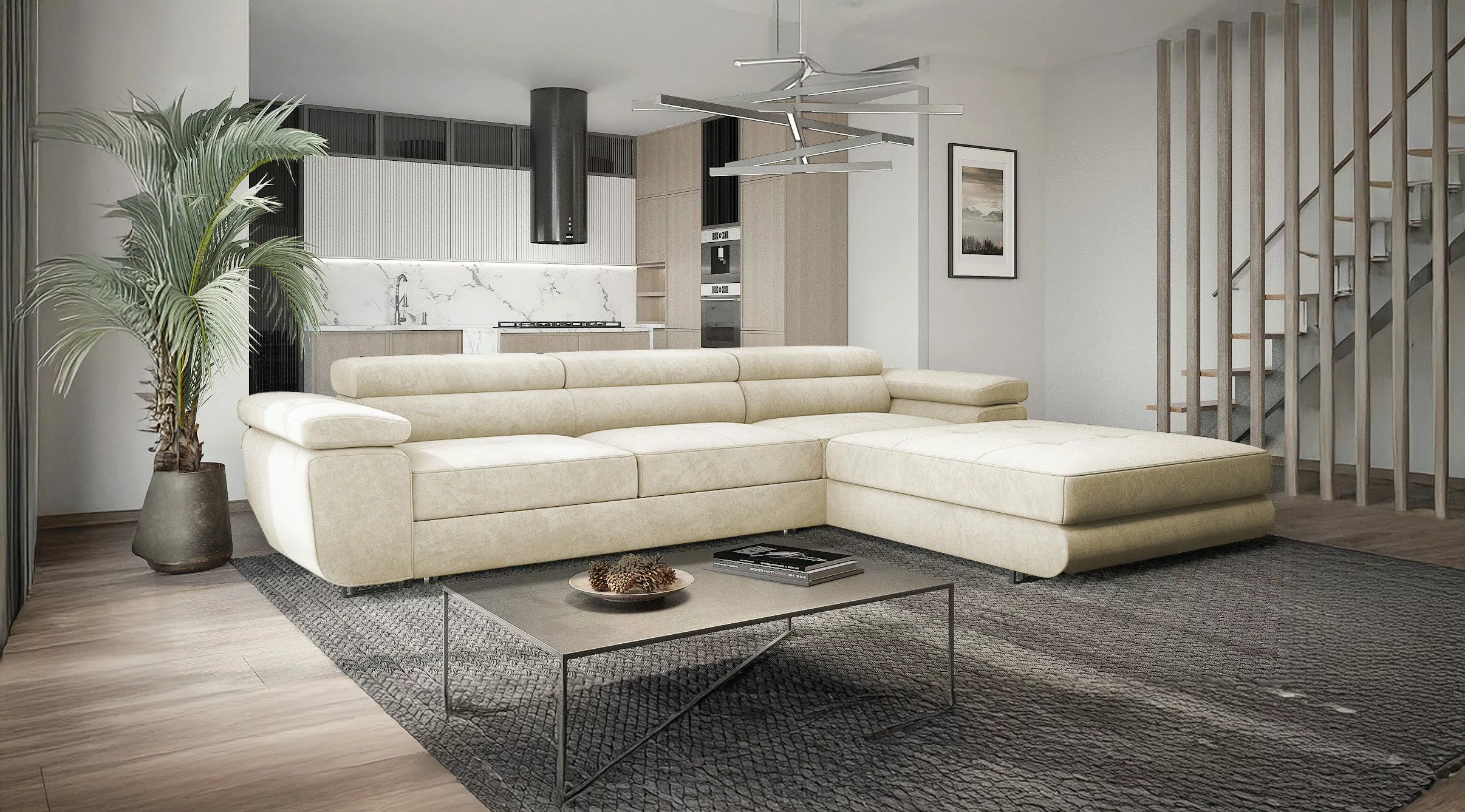 Goldstoff Ecksofa mit Schlaffunktion und Bettkasten, günstig online kaufen