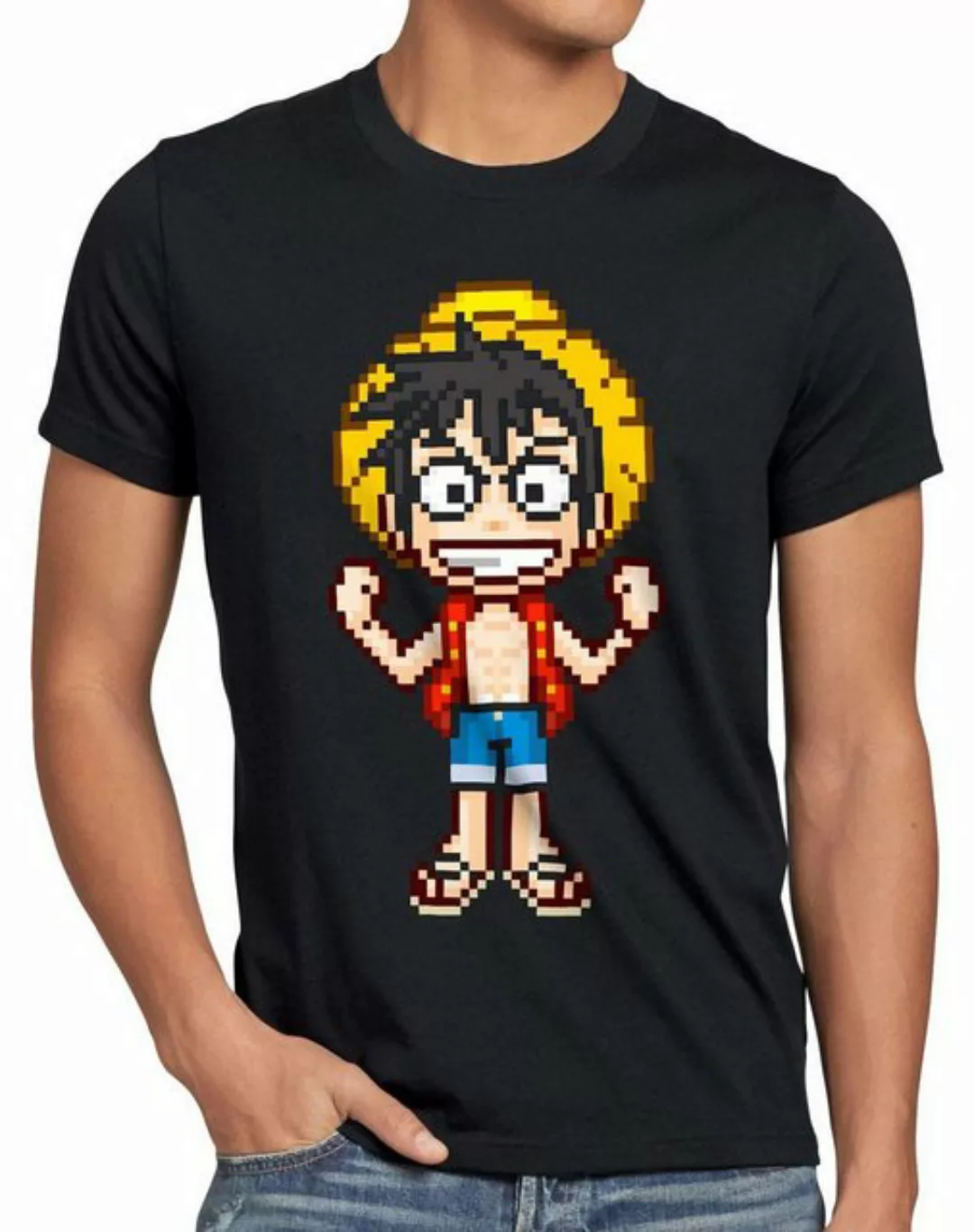 style3 Print-Shirt Herren T-Shirt Pixel Luffy piece strohhut pirat one sanj günstig online kaufen