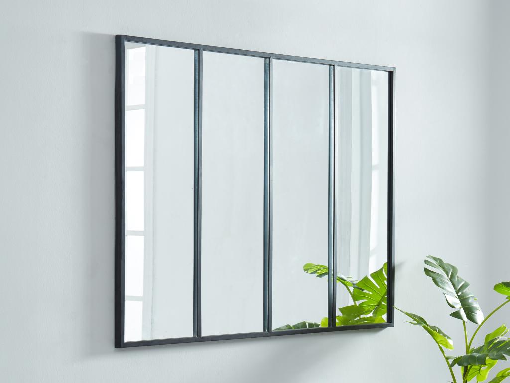 Spiegel Atelierfenster Industrial Style - 120 x 90 cm - Metall - Schwarz - günstig online kaufen