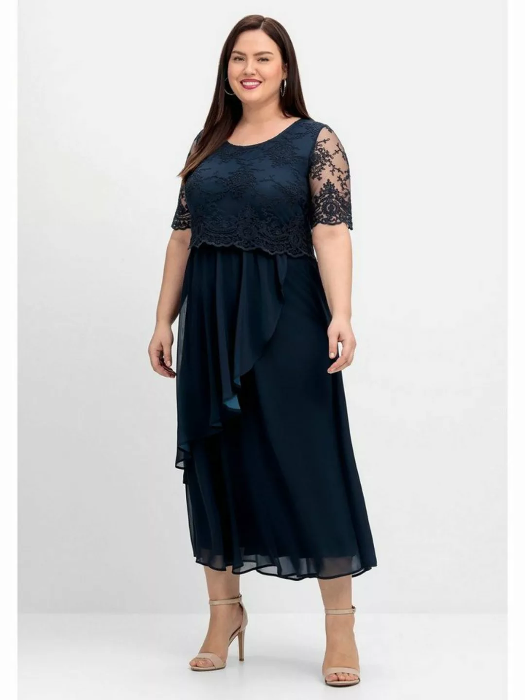 Sheego Abendkleid Große Größen mit besticktem Mesh-Oberteil günstig online kaufen