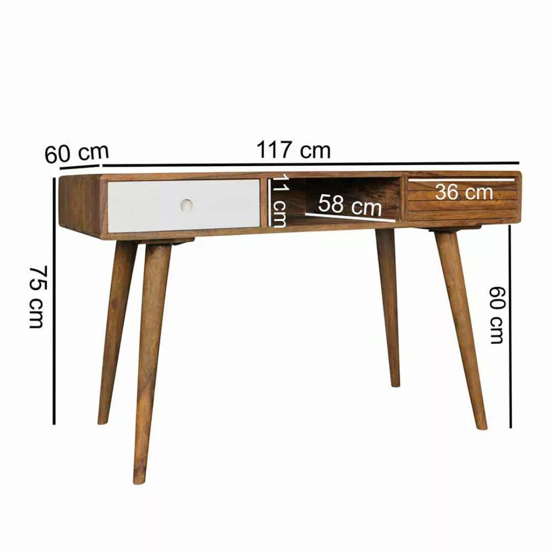Schreibtisch aus Sheesham massiv Retro Design günstig online kaufen