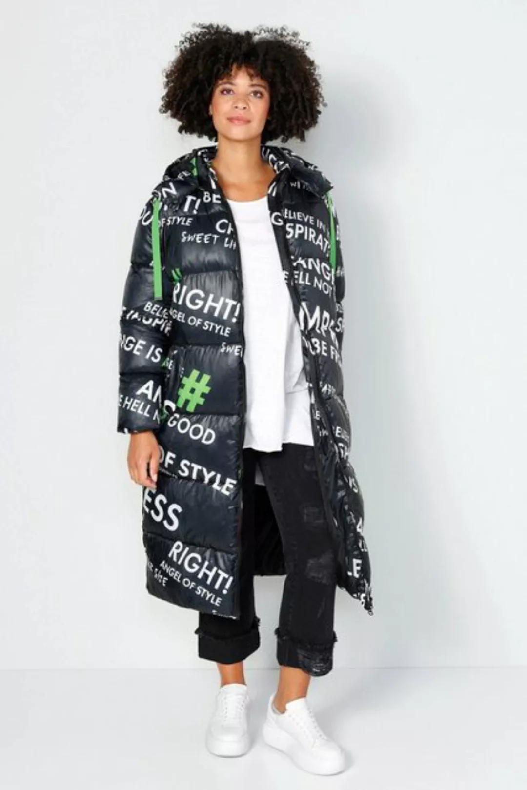 Angel of Style Steppjacke Steppmantel oversized Writing-Print Kapuze günstig online kaufen