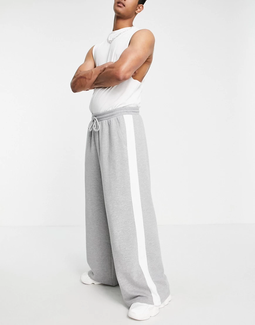 ASOS DESIGN – Jogginghose mit weitem Bein und seitlichen Streifen in Kalkwe günstig online kaufen