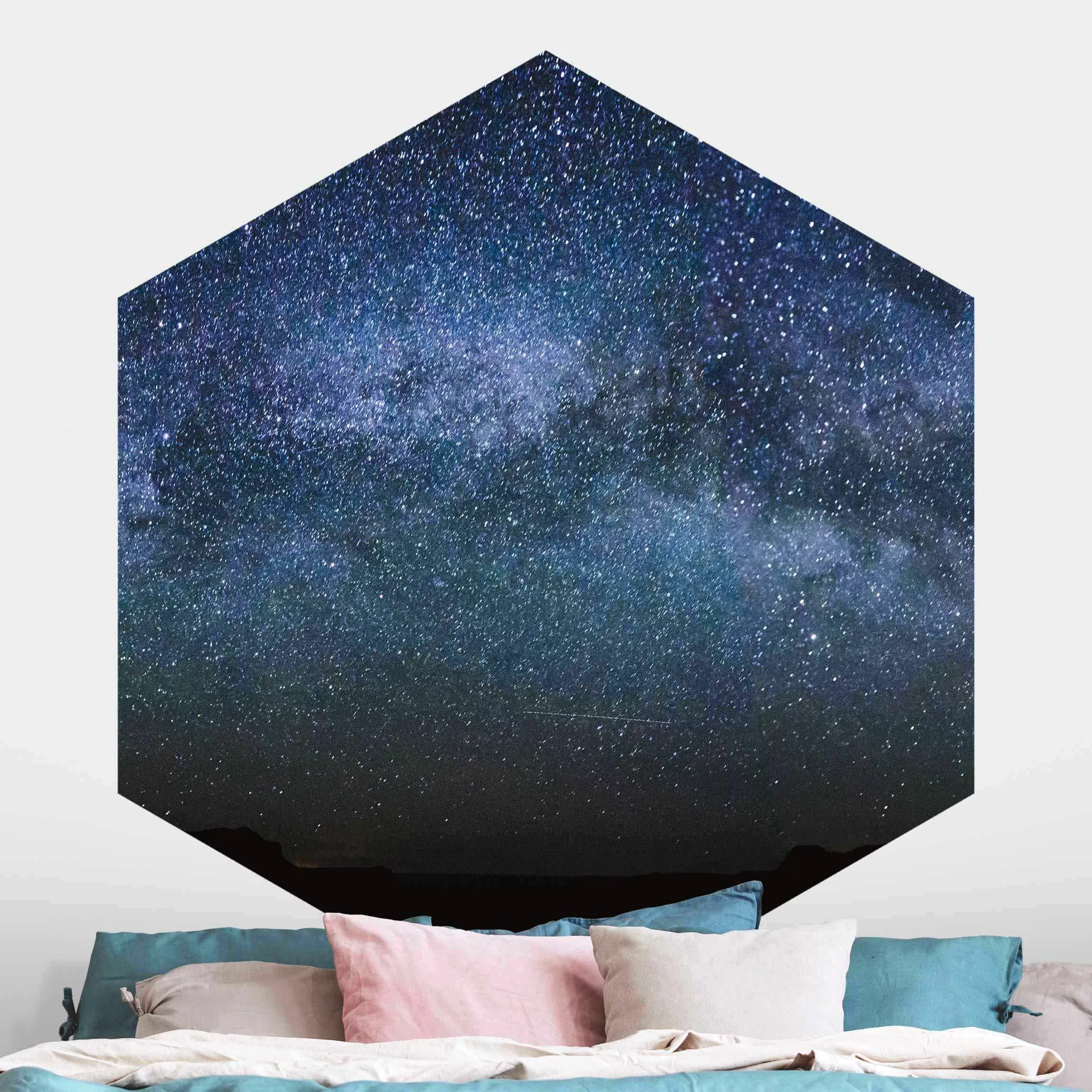 Hexagon Fototapete selbstklebend Leuchten des Sternenhimmels günstig online kaufen