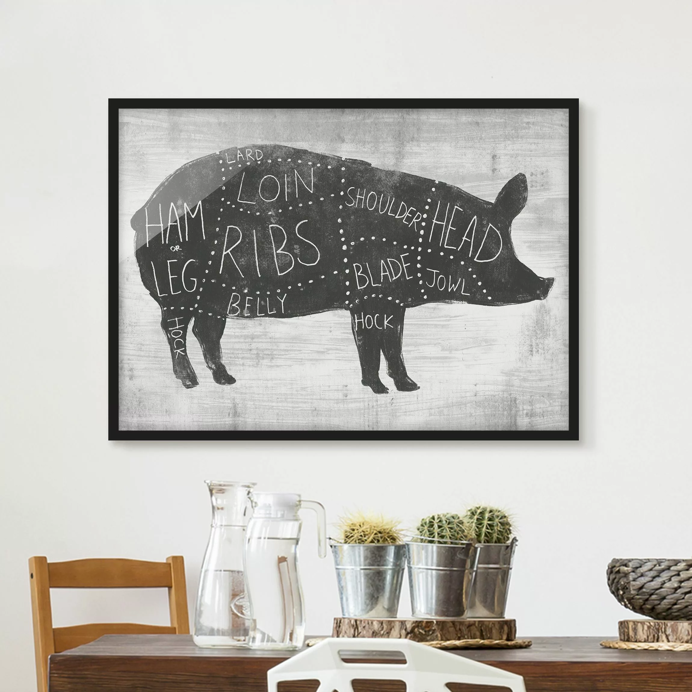 Bild mit Rahmen Spruch - Querformat Metzger Schautafel - Schwein günstig online kaufen