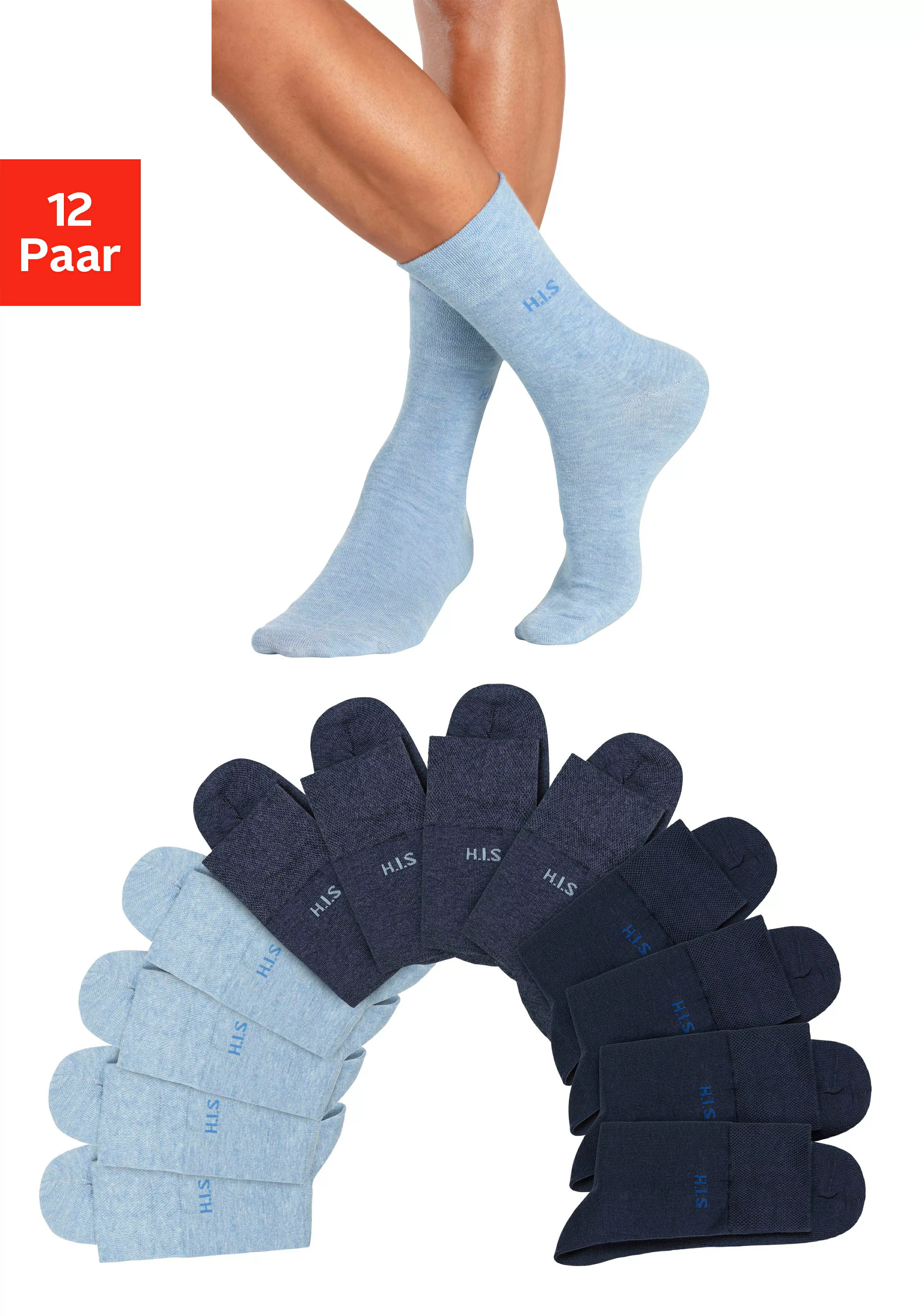 H.I.S Socken, (Packung, 12 Paar), ohne einschneidendes Gummi günstig online kaufen