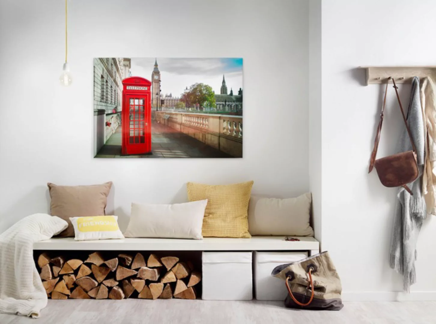 Bricoflor Wandbild Mit London Motiv Keilrahmen Bild Mit Roter Telefonzelle günstig online kaufen