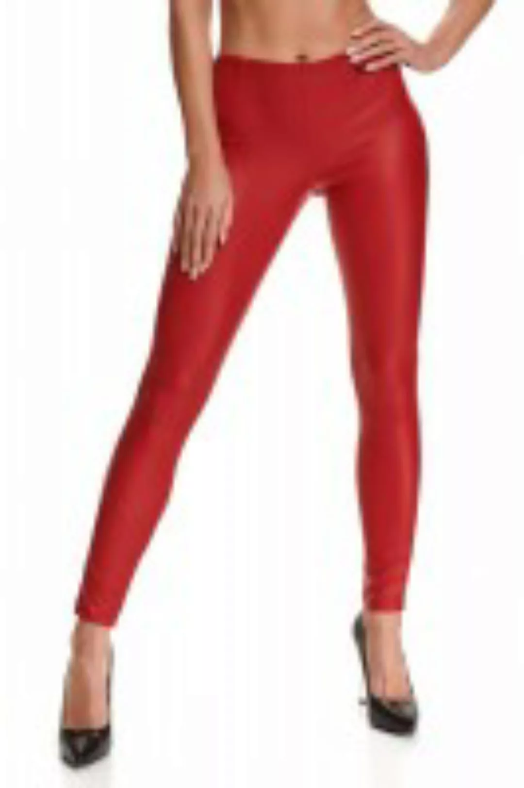 rote Leggings in Lederoptik mit schwarzen gekreuzten Gürtelschlaufen hinten günstig online kaufen