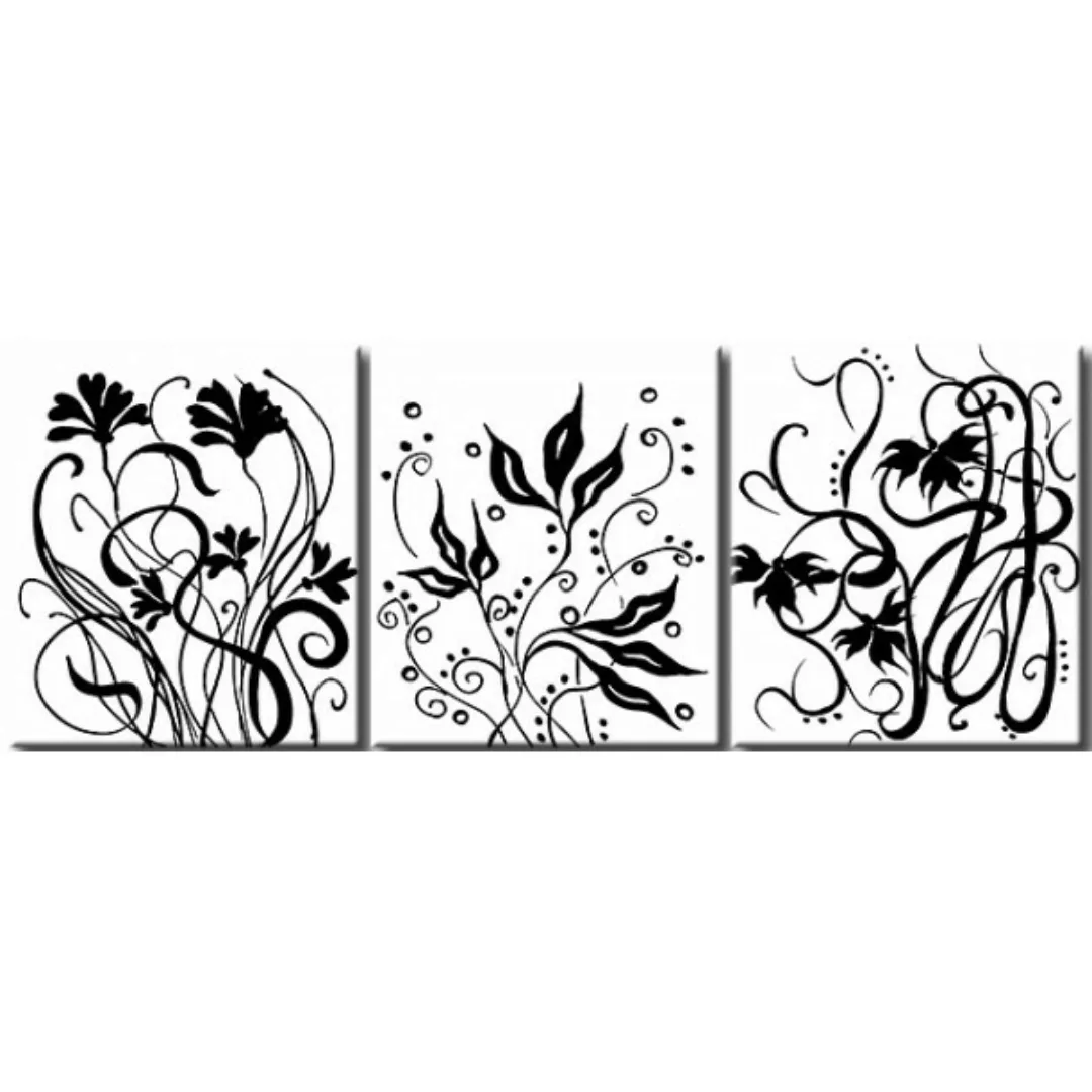 Leinwandbild Blumenabstraktion - tanzende, schwarze Blumen auf weißem Hinte günstig online kaufen