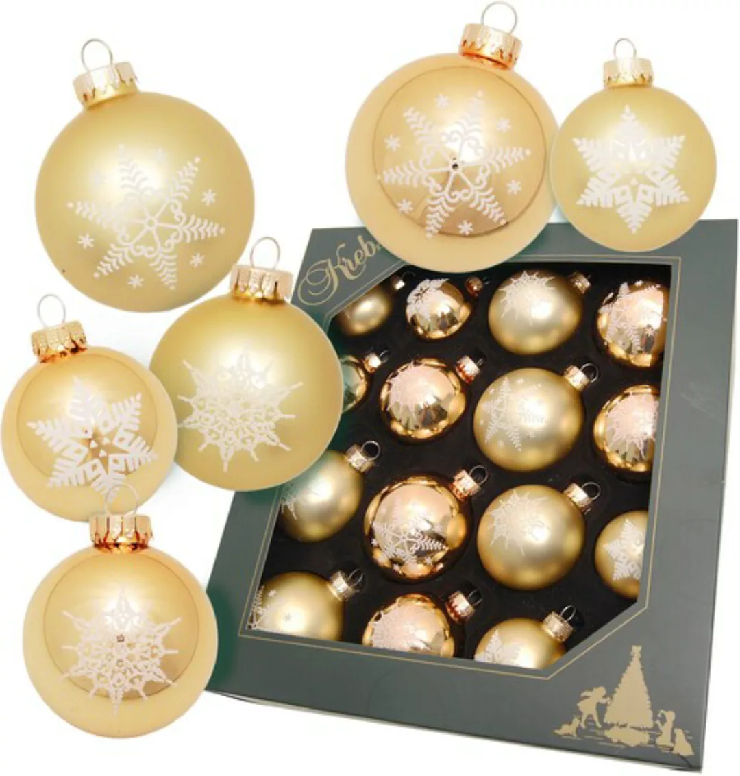 Krebs Glas Lauscha Weihnachtsbaumkugel "Schneeflocke goldfarben", (Set, 16 günstig online kaufen