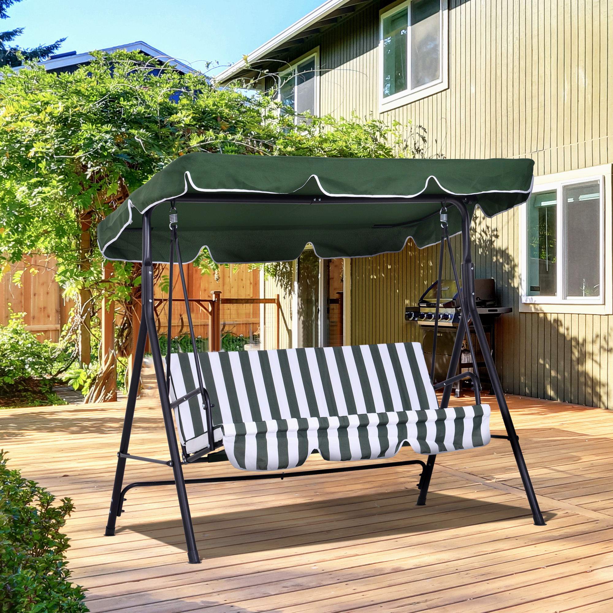 Outsunny Gartenliege 3-Sitzer mit verstellbarem Dach und Kissen Sitzfläche günstig online kaufen