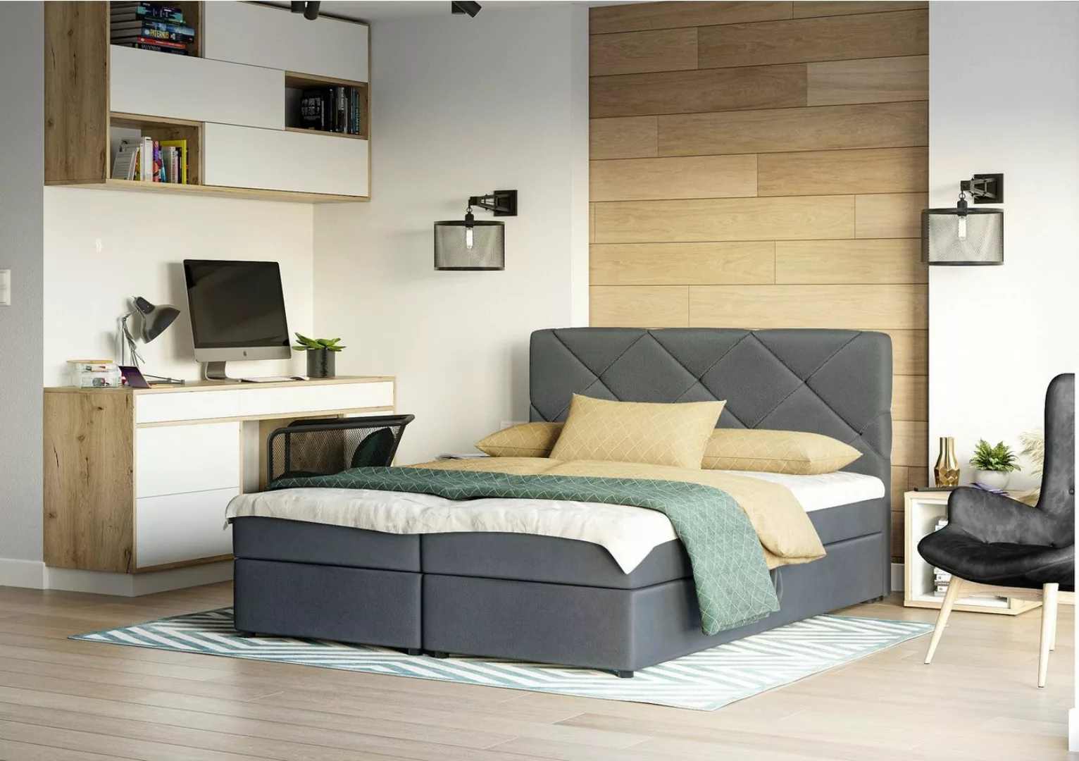 yourhouse24 Boxspringbett Kross mit 2 Bettkästen, Doppelbett mit Bonell-Mat günstig online kaufen