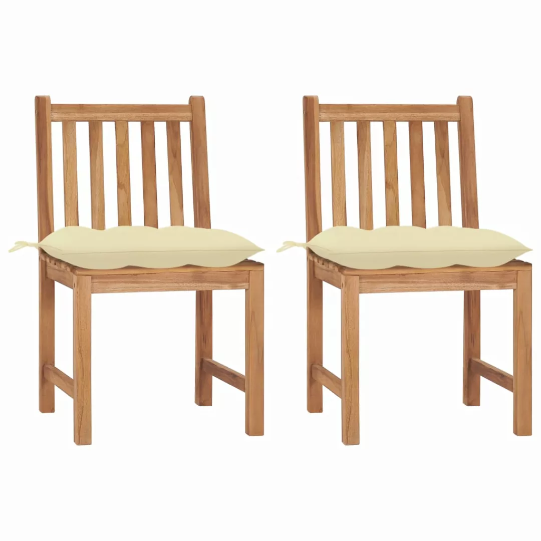 Gartenstühle 2 Stk. Mit Kissen Massivholz Teak günstig online kaufen