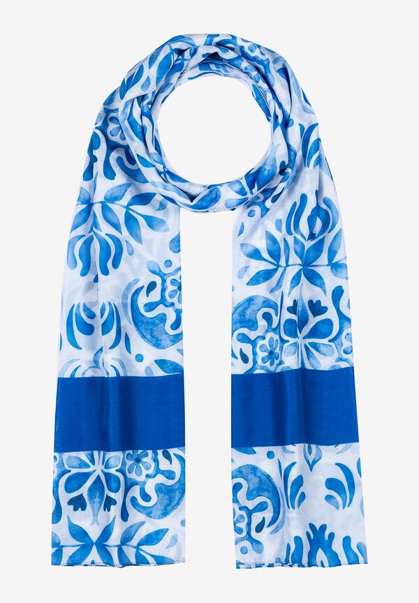 Schal mit Ornament-Print, weiß/blau, Sommer-Kollektion günstig online kaufen