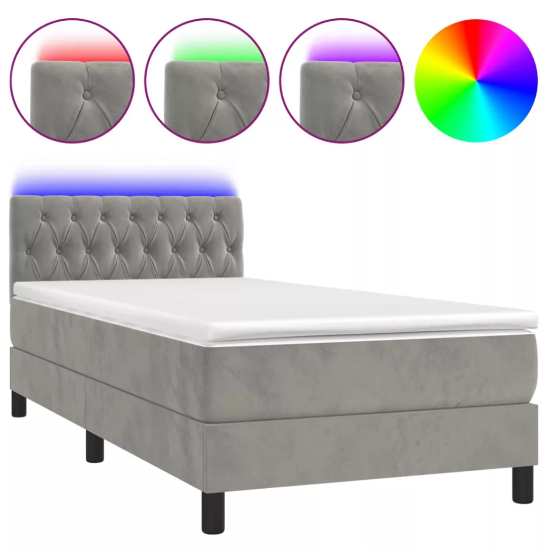 Vidaxl Boxspringbett Mit Matratze & Led Hellgrau 100x200 Cm Samt günstig online kaufen