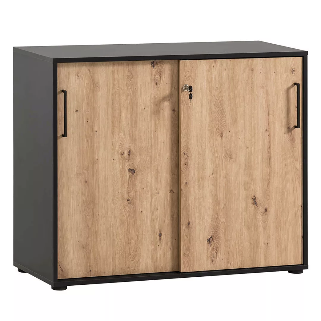 Aktenschrank 100cm, schwarz matt mit Eiche, ALNWICK-80 günstig online kaufen