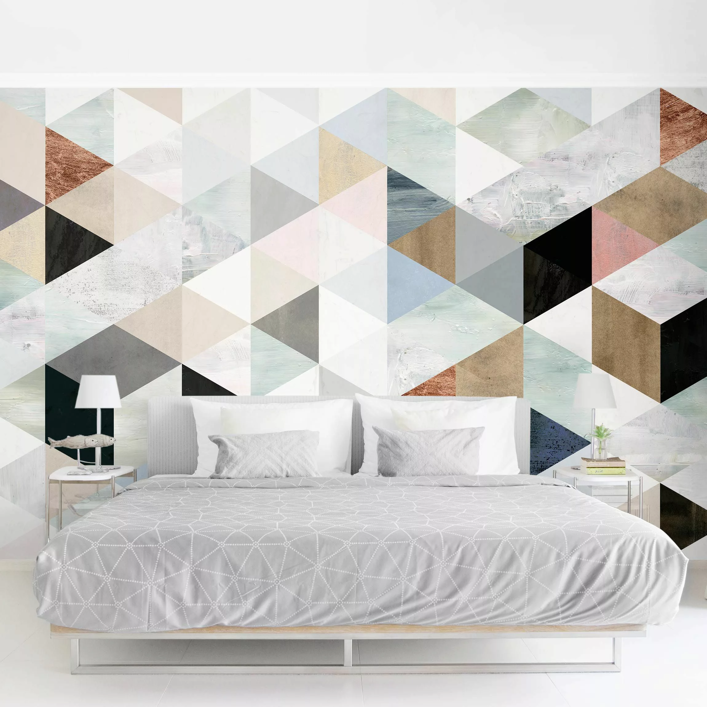 Bilderwelten Mustertapete Aquarell-Mosaik mit Dreiecken I pastell Gr. 192 x günstig online kaufen