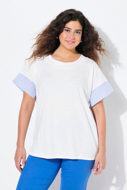 Ulla Popken T-Shirt T-Shirt Streifen Oversized Rundhals Halbarm günstig online kaufen