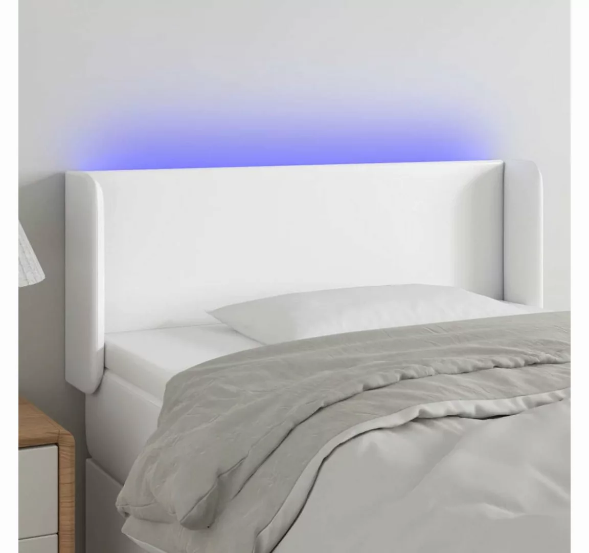 vidaXL Bett, LED Kopfteil Weiß 103x16x78/88 cm Kunstleder günstig online kaufen