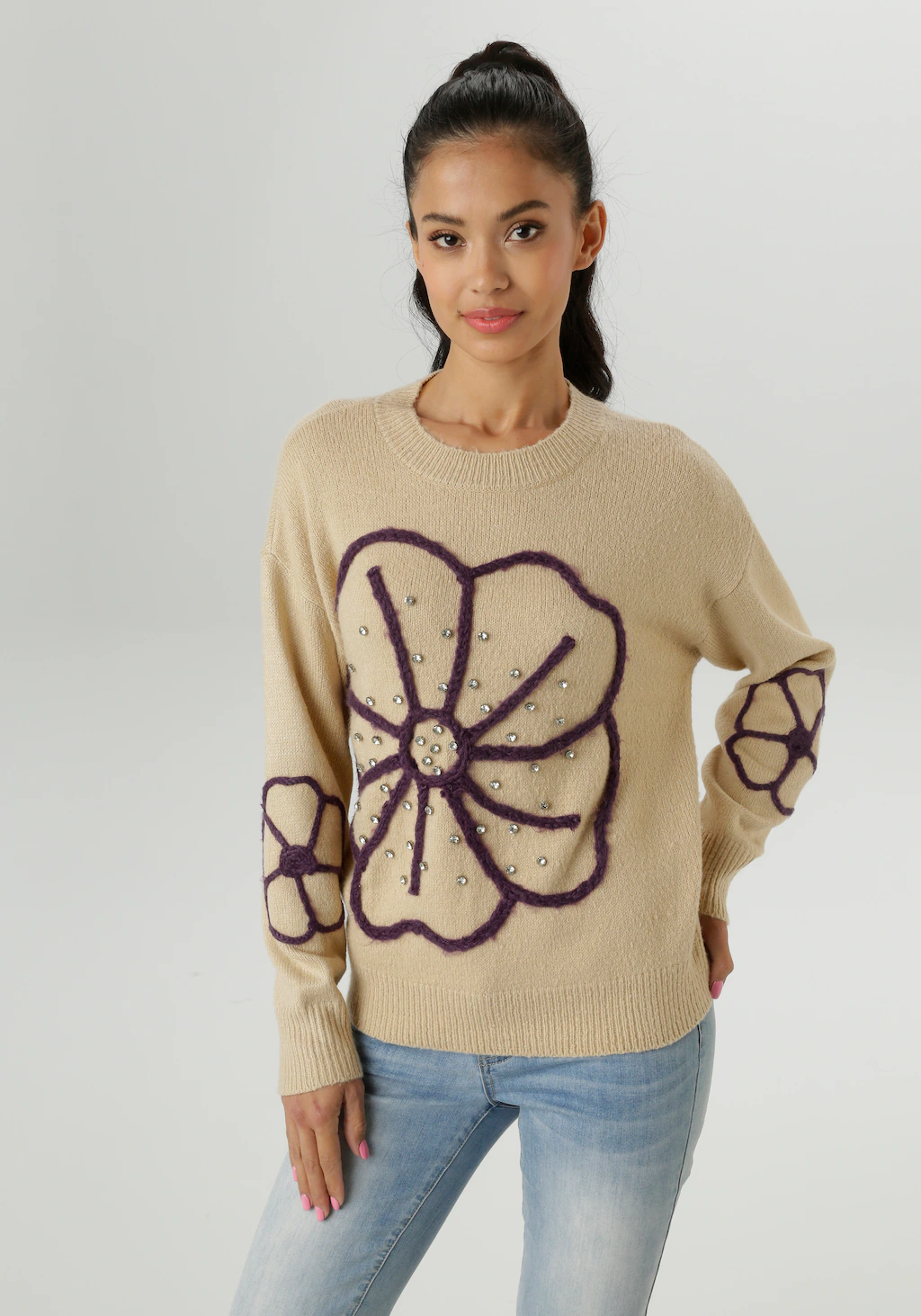 Aniston SELECTED Strickpullover, vorne mit funkelnden Glitzersteinen verzie günstig online kaufen