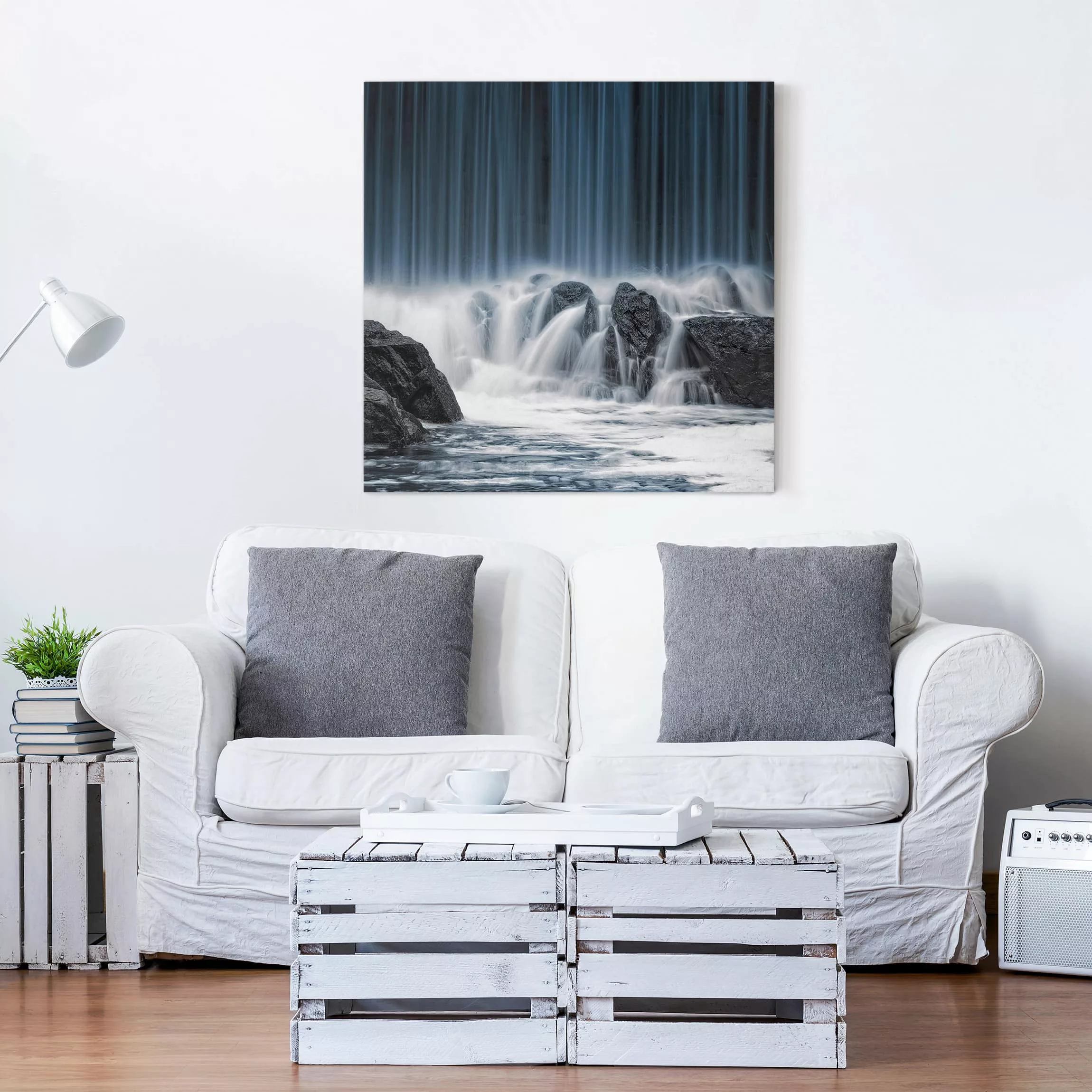 Leinwandbild Natur & Landschaft - Quadrat Wasserfall in Finnland günstig online kaufen