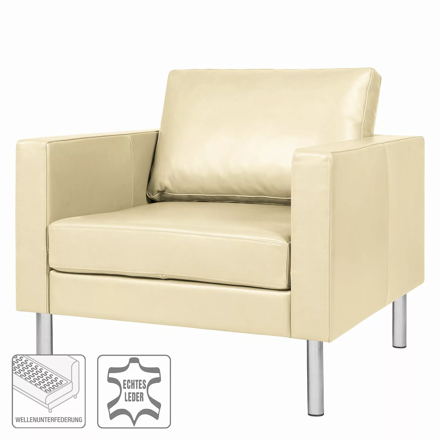 home24 Fredriks Sessel Portobello IV Creme Echtleder 82x75x85 cm (BxHxT) günstig online kaufen