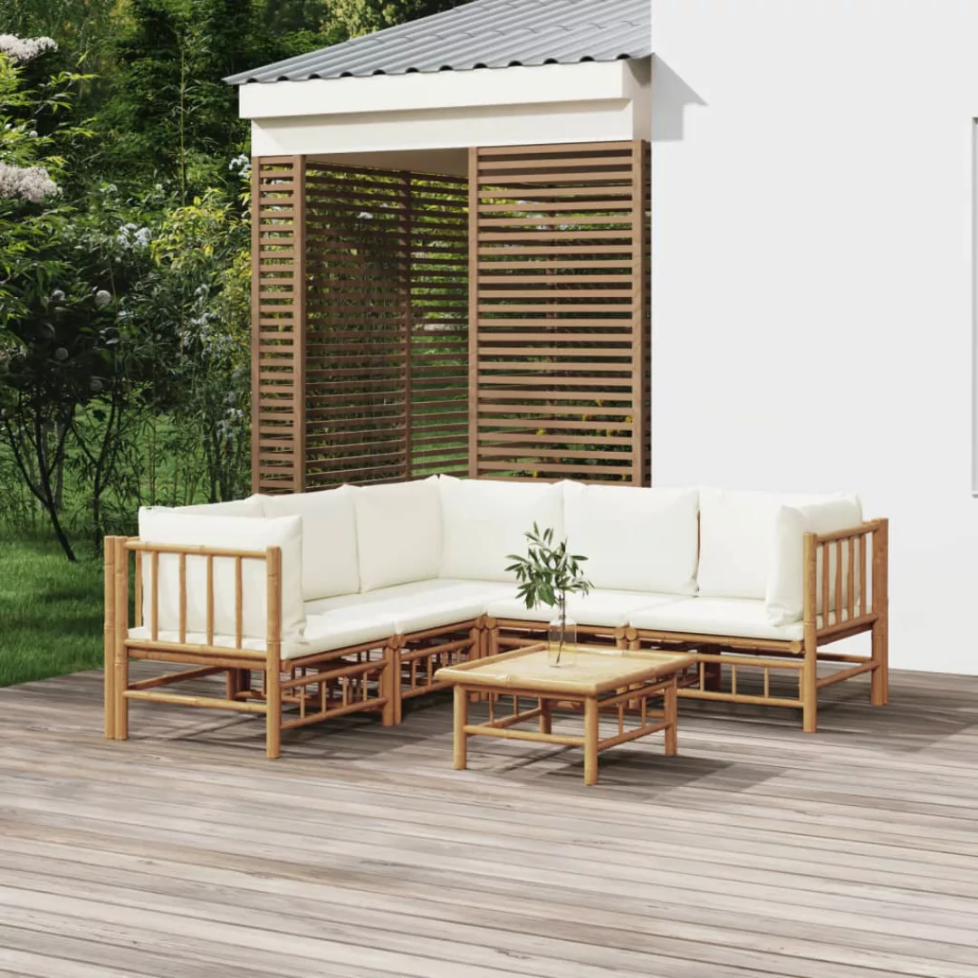 Vidaxl 6-tlg. Garten-lounge-set Mit Cremeweißen Kissen Bambus günstig online kaufen