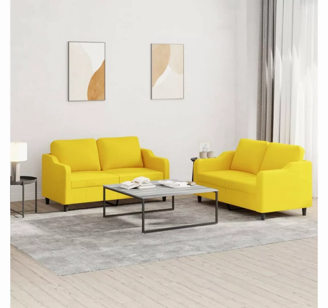 vidaXL Sofa 2-tlg. Sofagarnitur mit Kissen Hellgelb Stoff günstig online kaufen