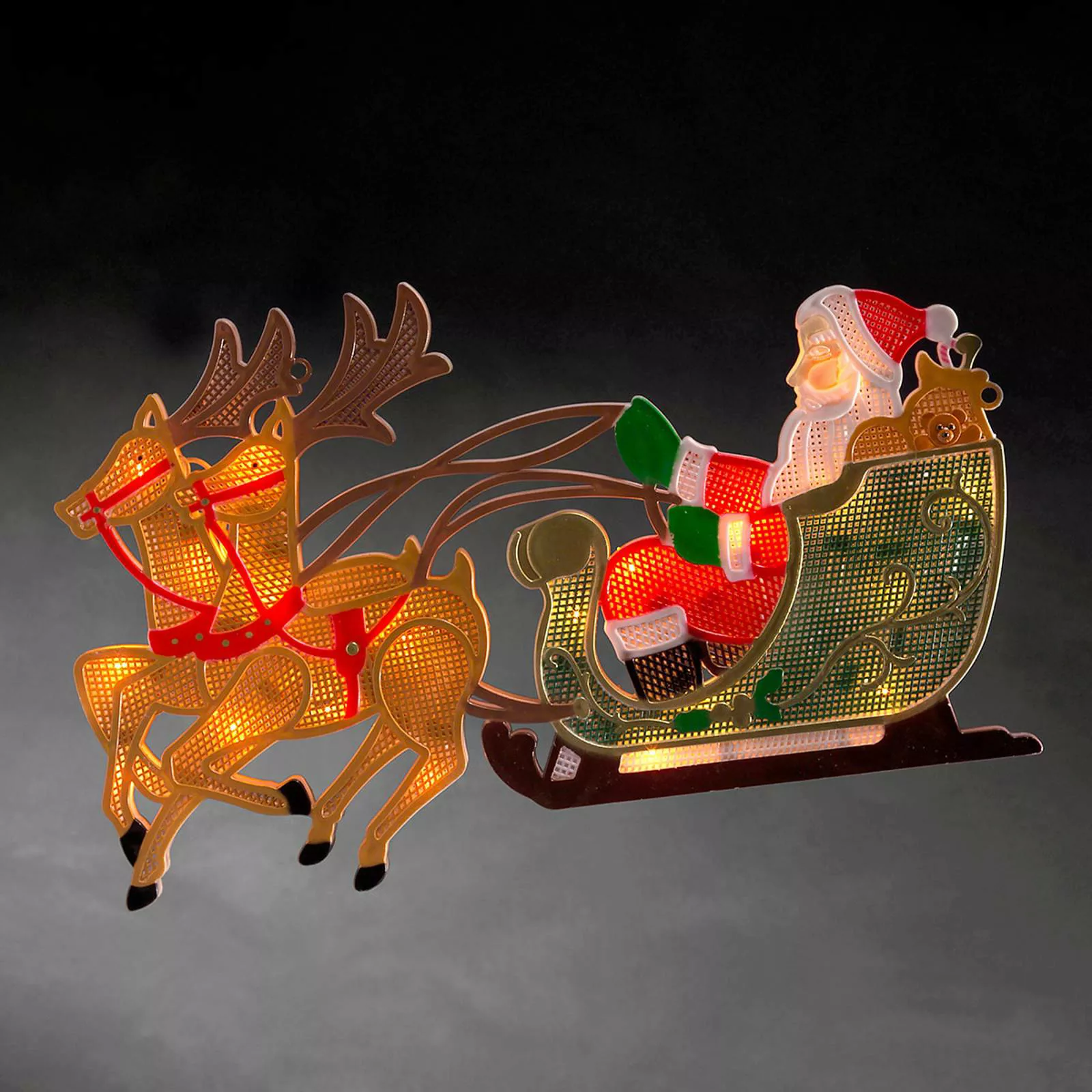 Rentier mit Weihnachtsmann - LED-Fensterbild günstig online kaufen