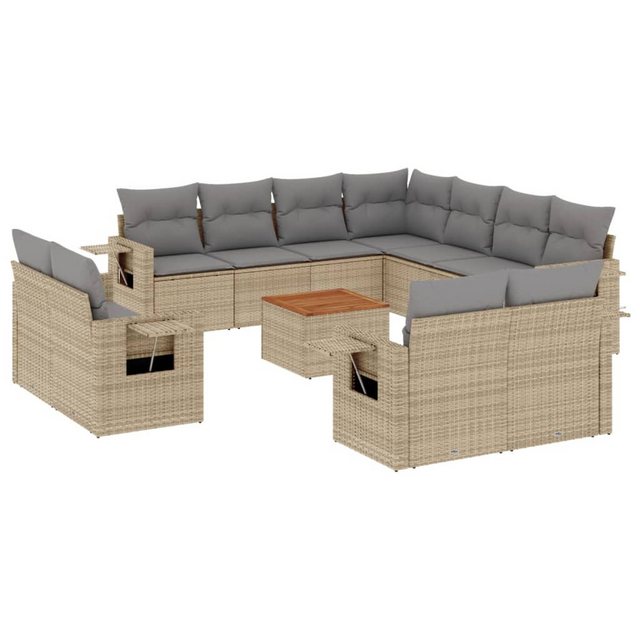 vidaXL Sofaelement 12-tlg. Garten-Sofagarnitur mit Kissen Beige Poly Rattan günstig online kaufen