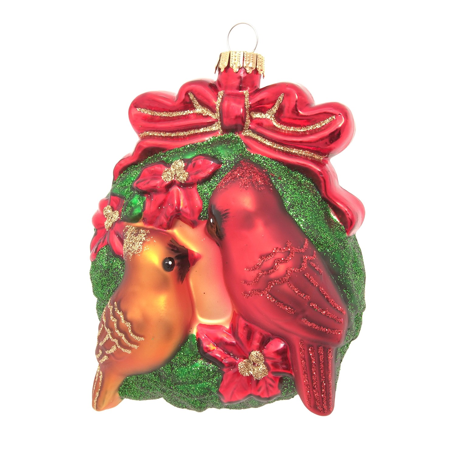 Krebs Glas Lauscha Weihnachtsornament Kranz mit Kardinalvögeln 1-tlg. 4cm günstig online kaufen