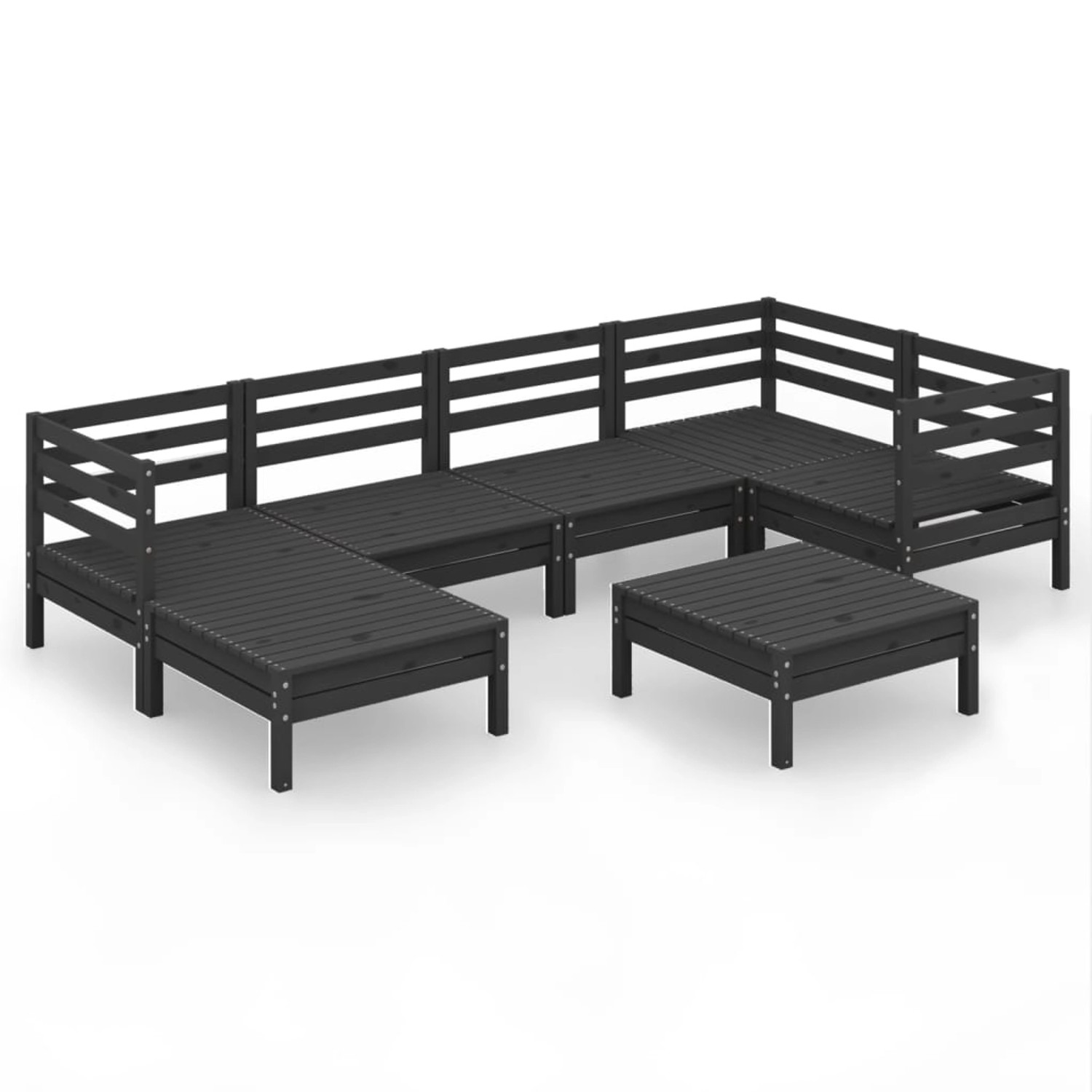 7-tlg. Garten-lounge-set Massivholz Kiefer Schwarz günstig online kaufen