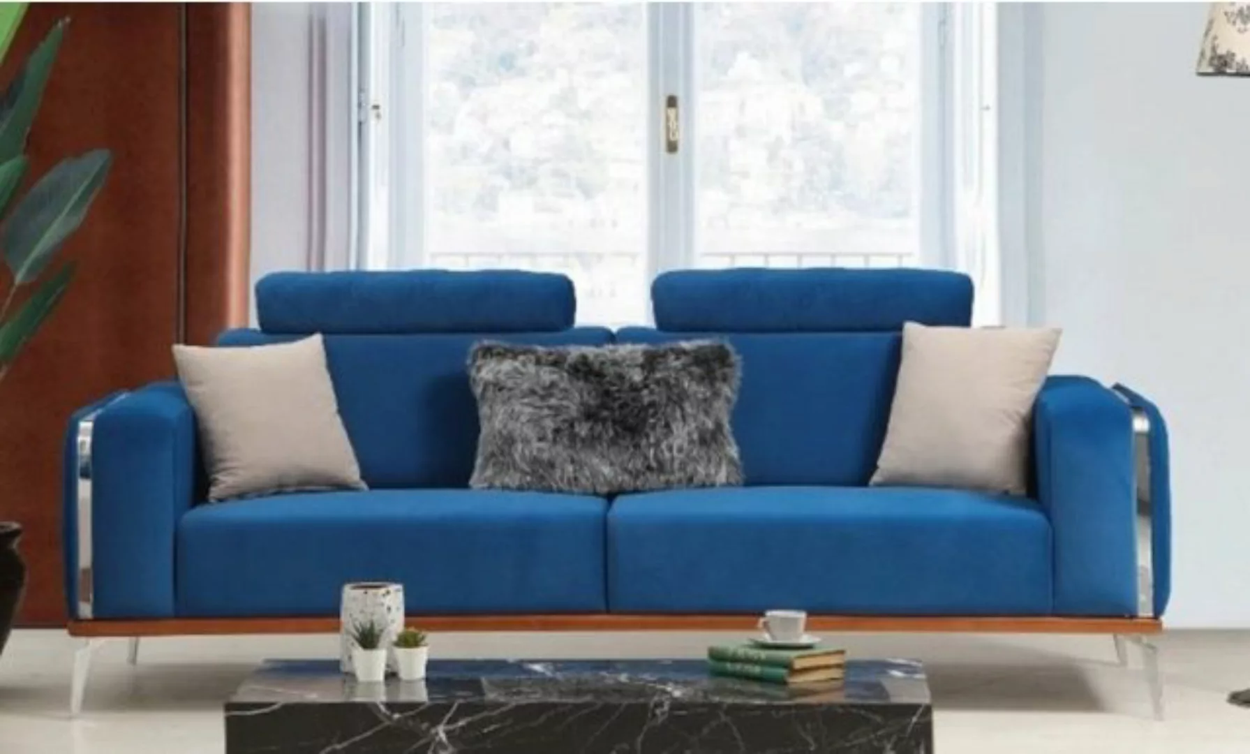 Casa Padrino Sofa Luxus Wohnzimmer Sofa mit verstellbarer Rückenlehne Blau günstig online kaufen