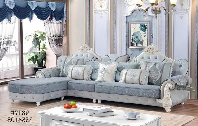 Xlmoebel Ecksofa L-Förmiges Textil Luxus Ecksofa Wohnlandschaft in Blau - B günstig online kaufen