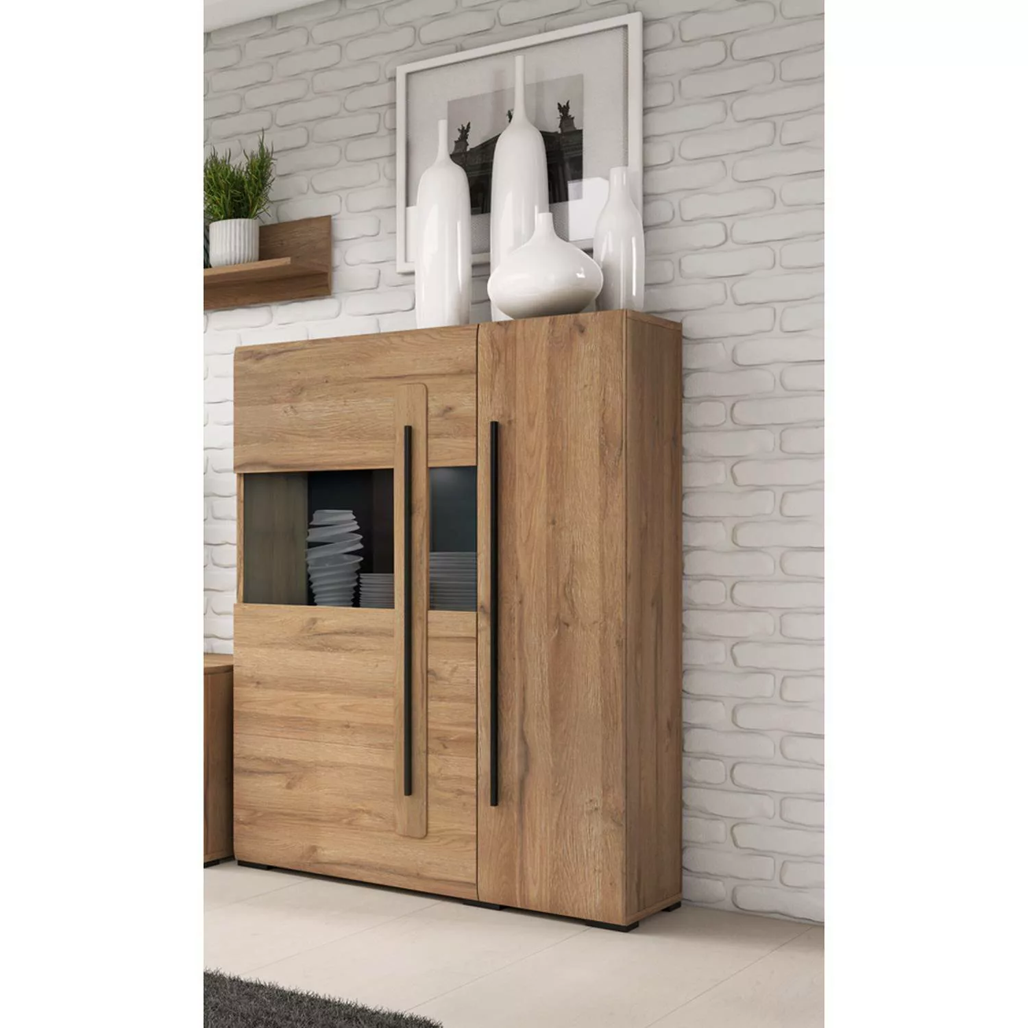 Highboard Vitrine Eiche Grandson Nb. TURDA-83 moderner Stil mit Absetzungen günstig online kaufen