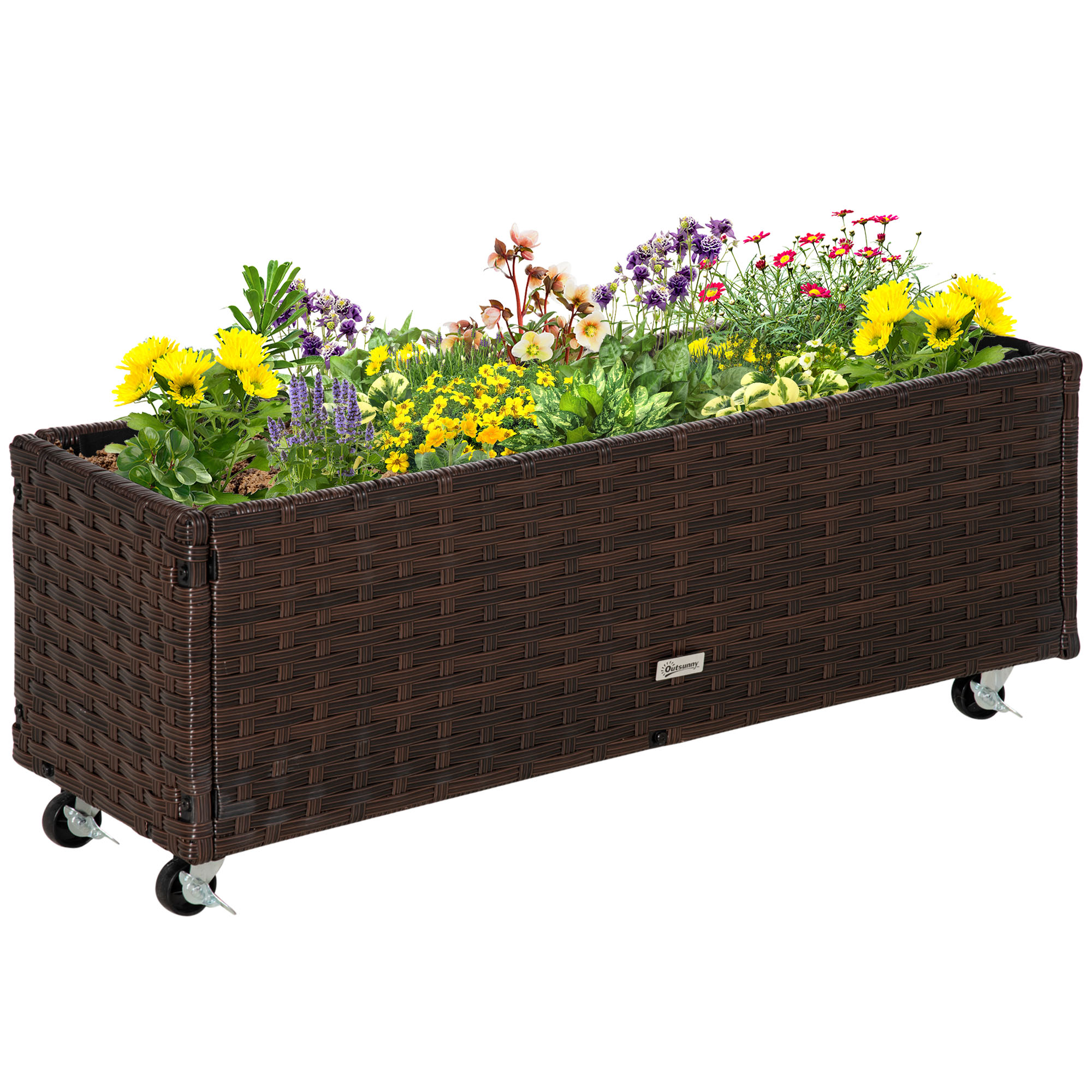 Outsunny Hochbeet Pflanzkasten Poly Rattan mit Rollen 94,5 x 31 x 36 cm, Bl günstig online kaufen