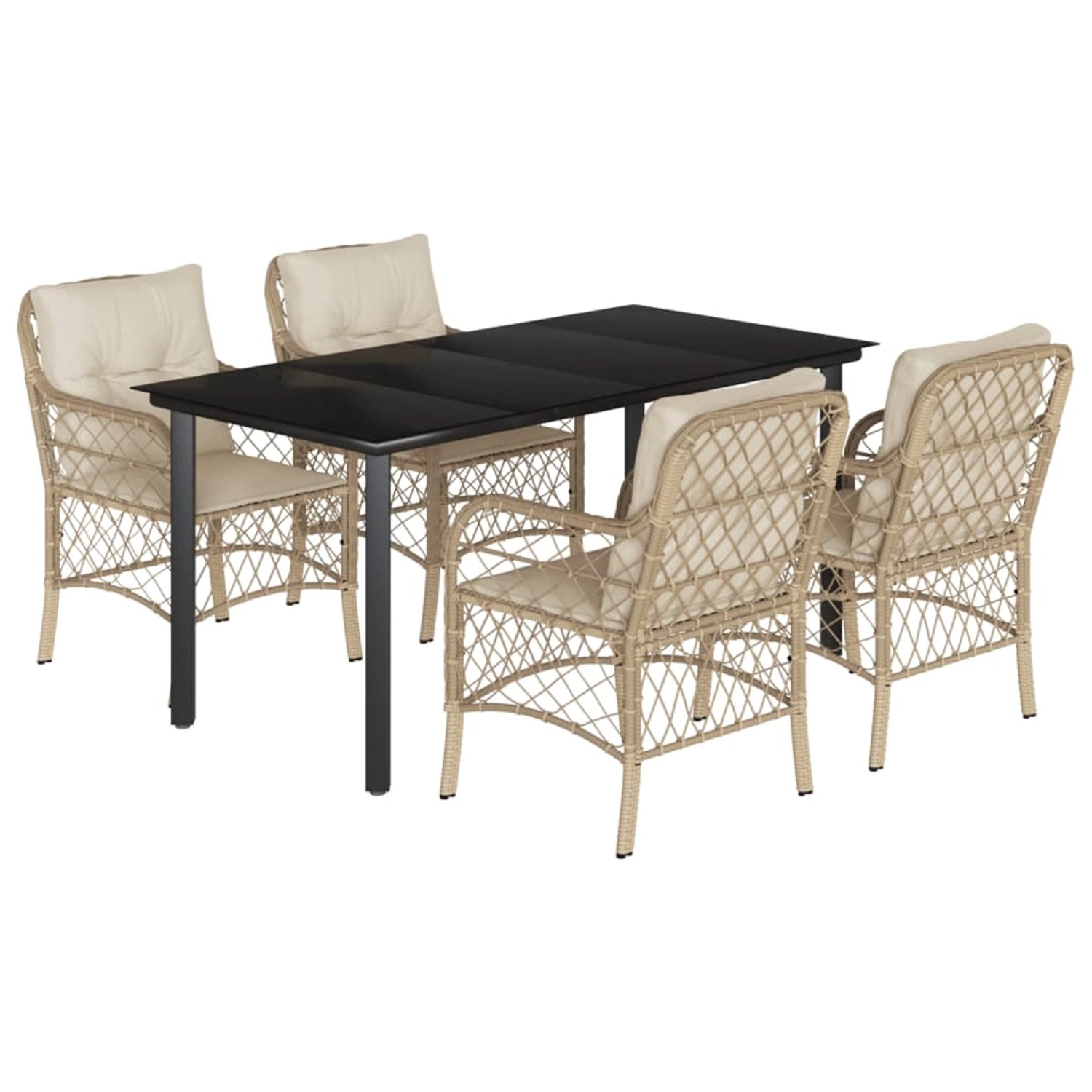vidaXL 5-Tlg Garten-Essgruppe mit Kissen Beige Poly Rattan 3212148 günstig online kaufen