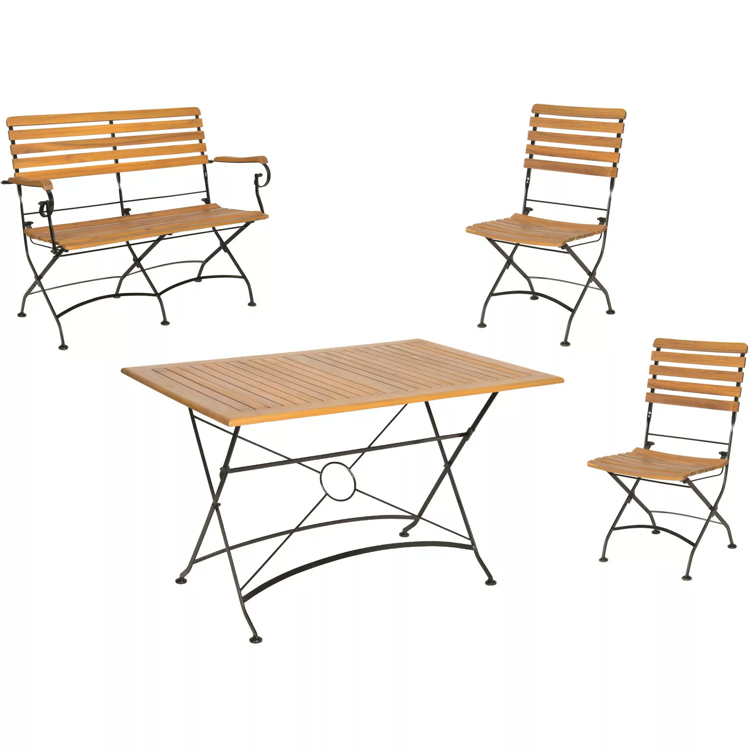 Acamp Set Lindau 2x Stuhl 1x Bank 1x Tisch 120 cm x 80 cm Teak-Schwarz günstig online kaufen
