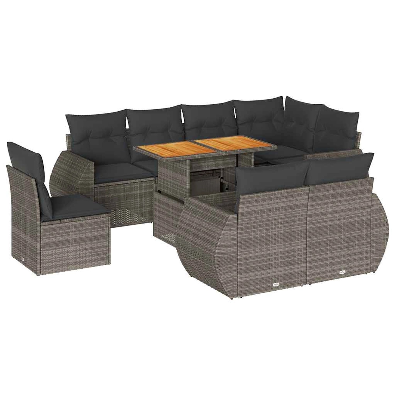 vidaXL 9-Tlg Garten-Sofagarnitur mit Kissen Grau Poly Rattan 3327280 günstig online kaufen