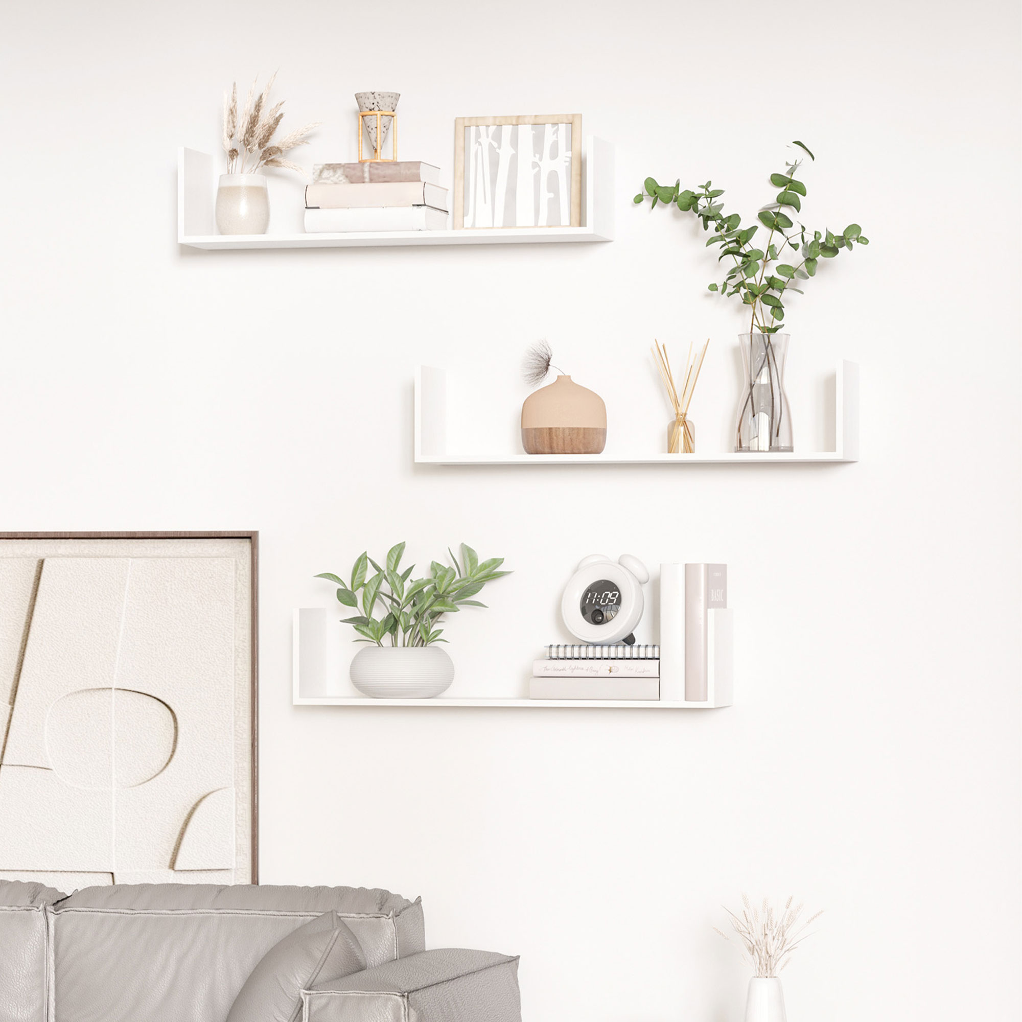 HOMCOM Set aus 3 schwebenden Wandregalen - Maße 80L x 18B x 18H cm - inklus günstig online kaufen