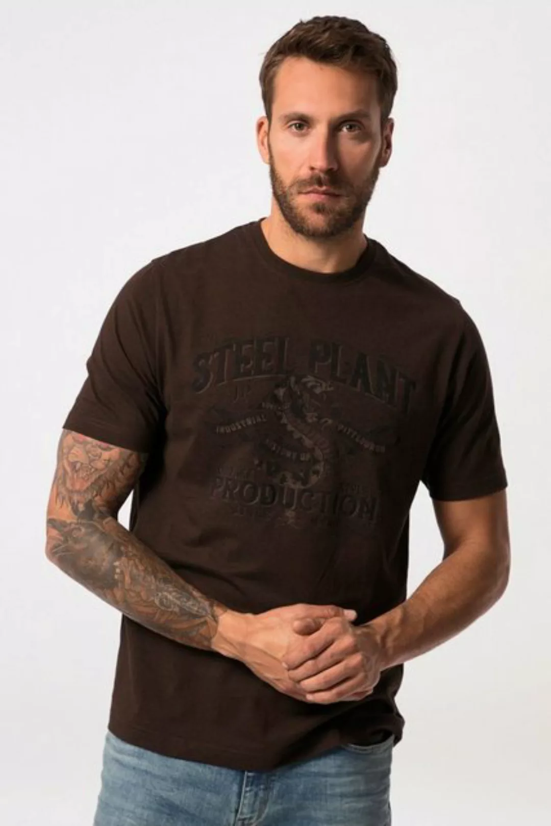 JP1880 T-Shirt T-Shirt Halbarm Melange-Jersey Rundhals Brustprint günstig online kaufen
