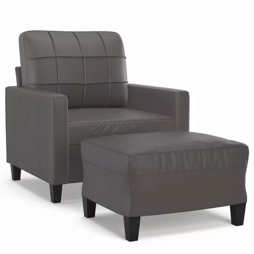 vidaXL Sofa Sessel mit Hocker Grau 60 cm Kunstleder günstig online kaufen