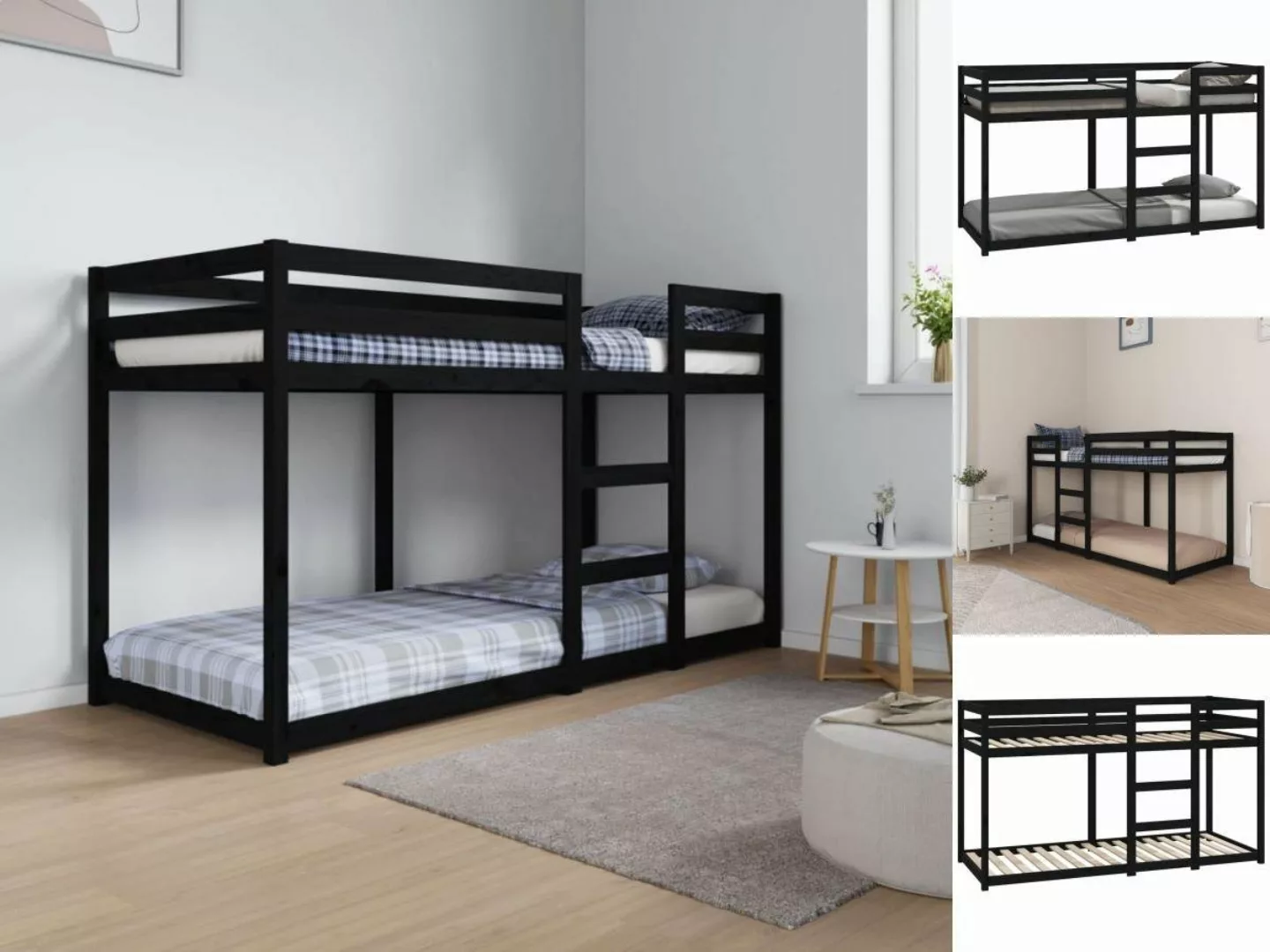 vidaXL Bettgestell Etagenbett Schwarz 75x190 cm Massivholz Kiefer Bett Bett günstig online kaufen