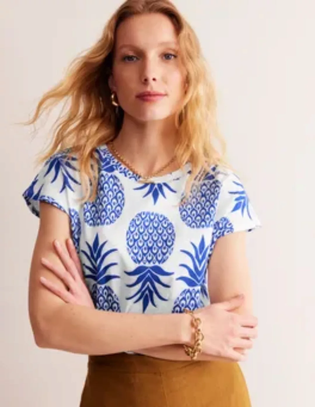 Louisa Flammgarn-T-Shirt mit Druck Damen Boden, Surf The Web, Ananas Pop günstig online kaufen