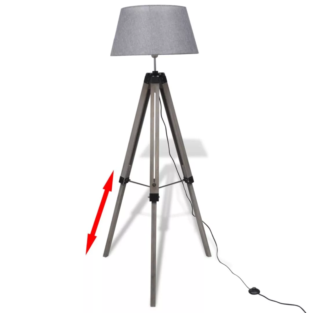 Verstellbare Stativ-stehlampe Aus Holz Mit Stoffschirm Grau günstig online kaufen